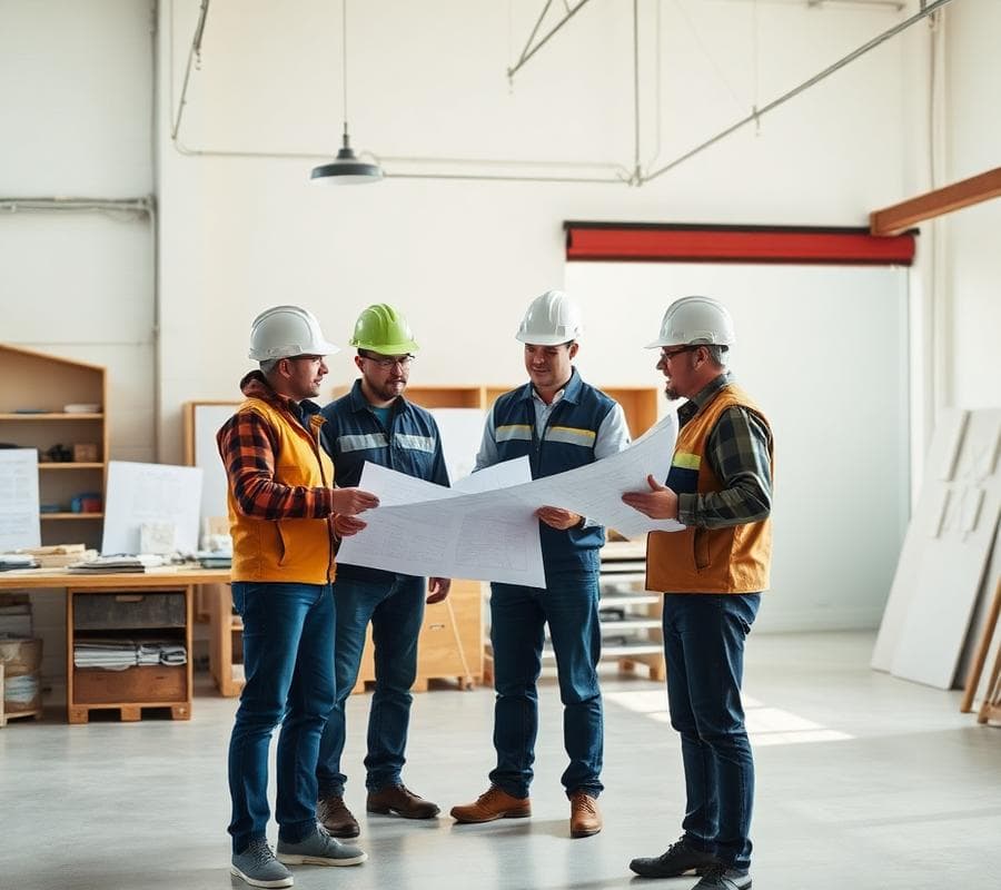 Engineering team reviewing installation plans